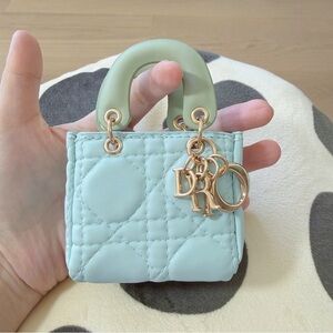 Mini Blue-Green Lady Style Bag Charm | Two-Tone | Gold Hardware | Microfiber